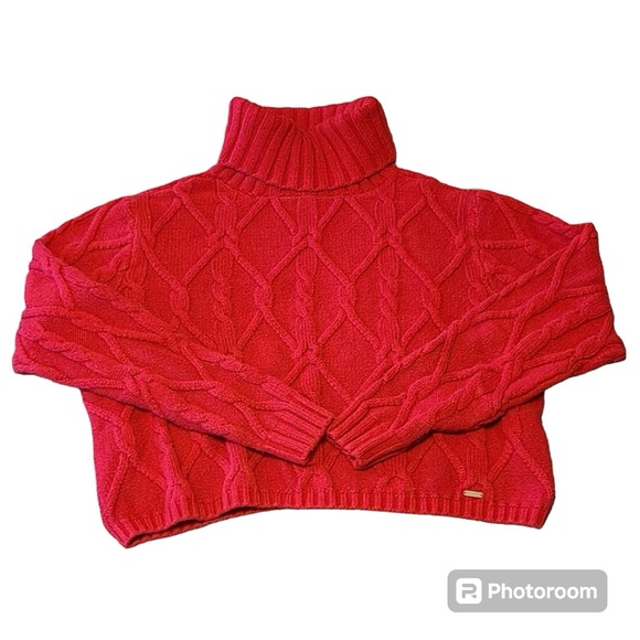 Hollister Cable Knit Red Cropped Sweater Size L - Picture 4 of 5